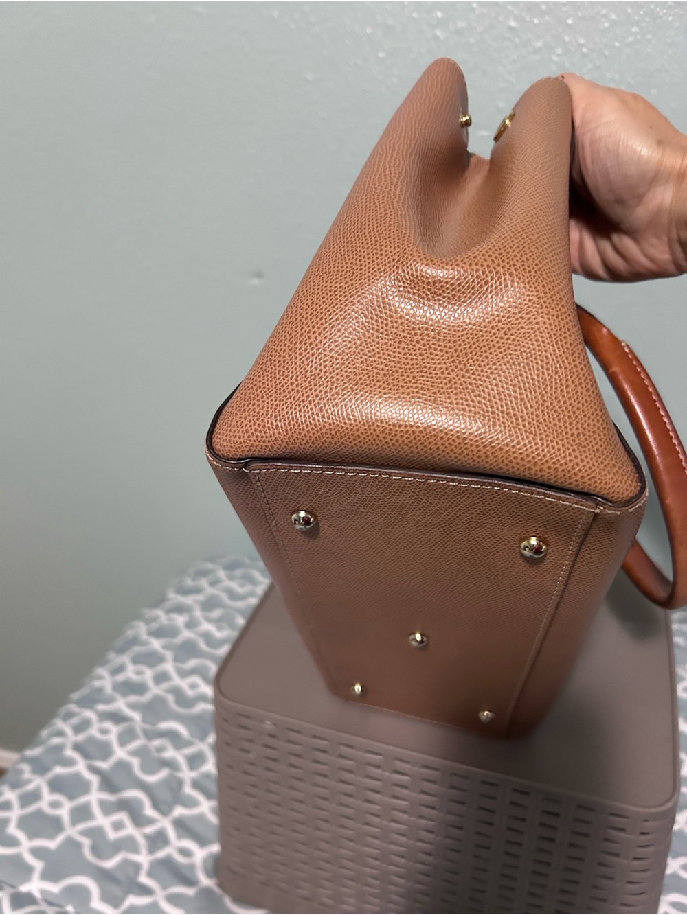 Dooney & Bourke Tan Pebbled Satchel with Pink Interior and Brown Handles - Picture 6 of 6